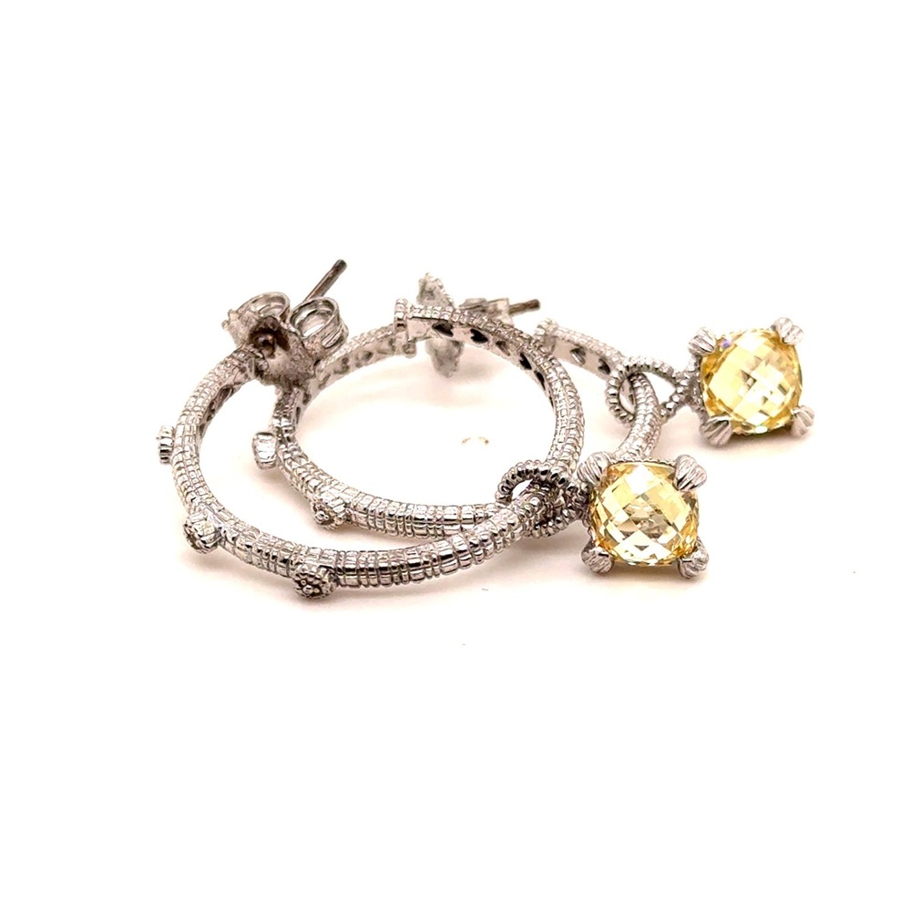 Judith Ripka Sterling Silver Yellow Crystal Removable Charm Hoop Earrings